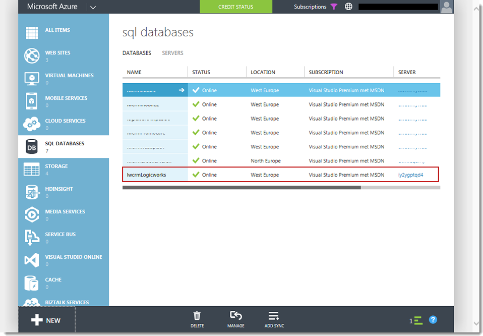 azurePortalViewNewDatabase